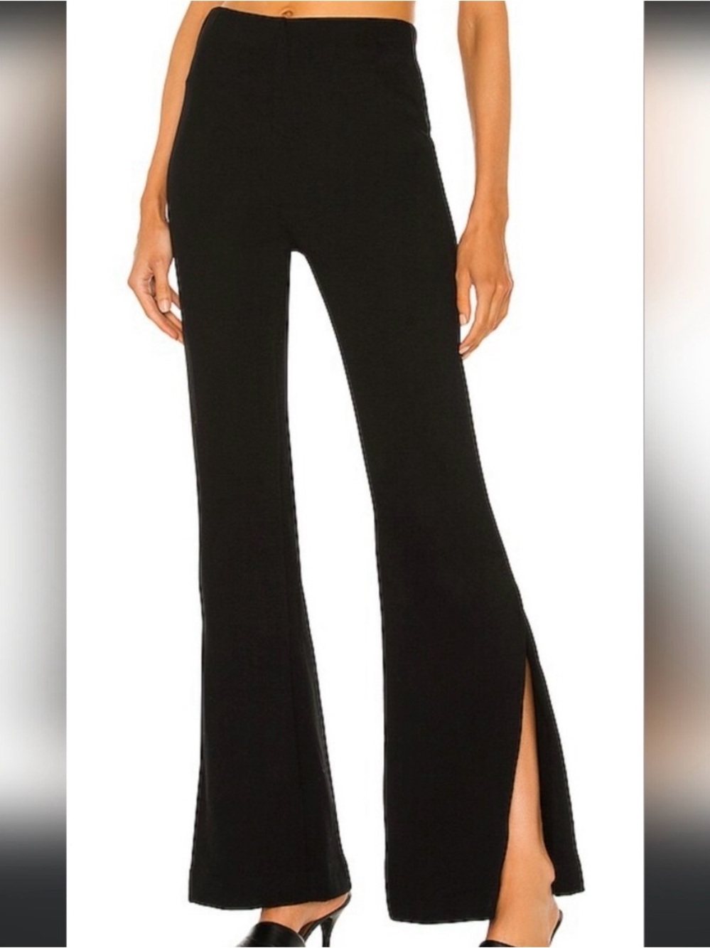 Lamarque Black High-Waist Flared Pants with Side Slit